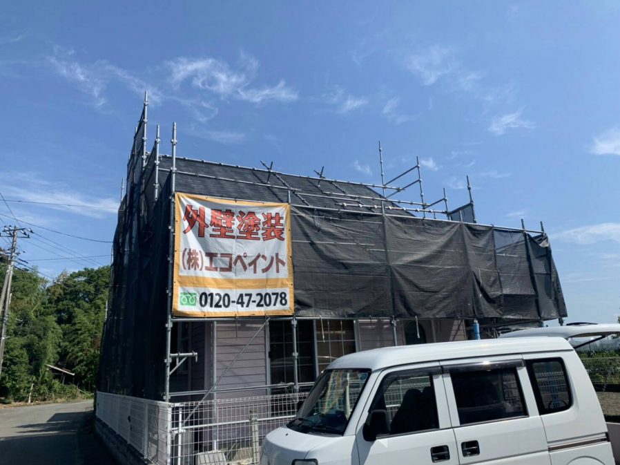 大網白里市で外壁・屋根塗装工事が始まりました。